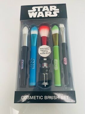 Disney Star Wars Cosmetic Brush Set of 5 Vader Lightsaber Light up NIB